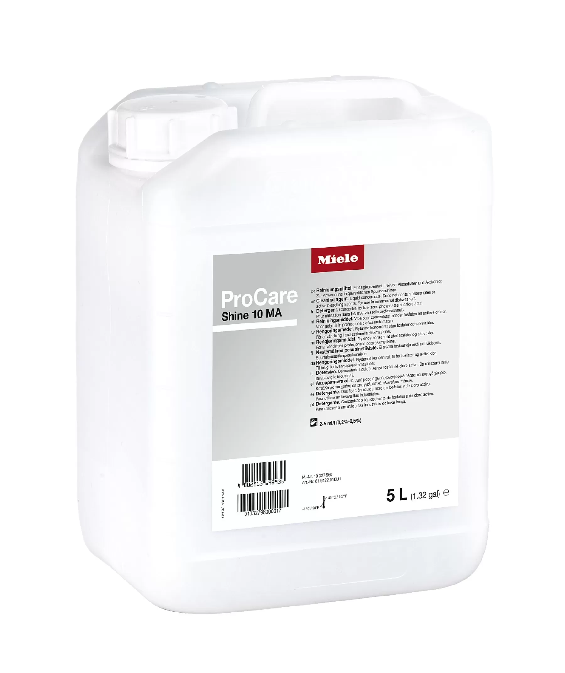 Miele Professional Detergents<Liquid Detergent, Mildly Alkaline, 5 L